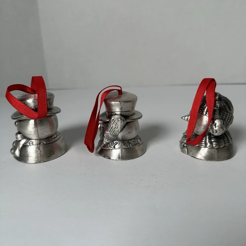 Vintage 1995 Home For The Holidays Snowman‎ Bell Ornaments Set of 3 Silver